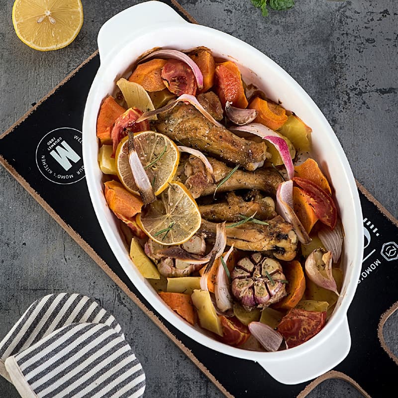 Nordic Style Oval Double Ear Baking Bowl Western Ceramic Baking Tray Rice Casserole Stripe Pattern 12 Inch Dining Plate Utensils