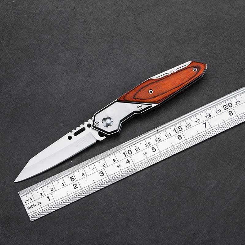 Folding knife, outdoor high-hardness special warfare self-defense knife, field tactical knife, wooden handle folding fruit knife
