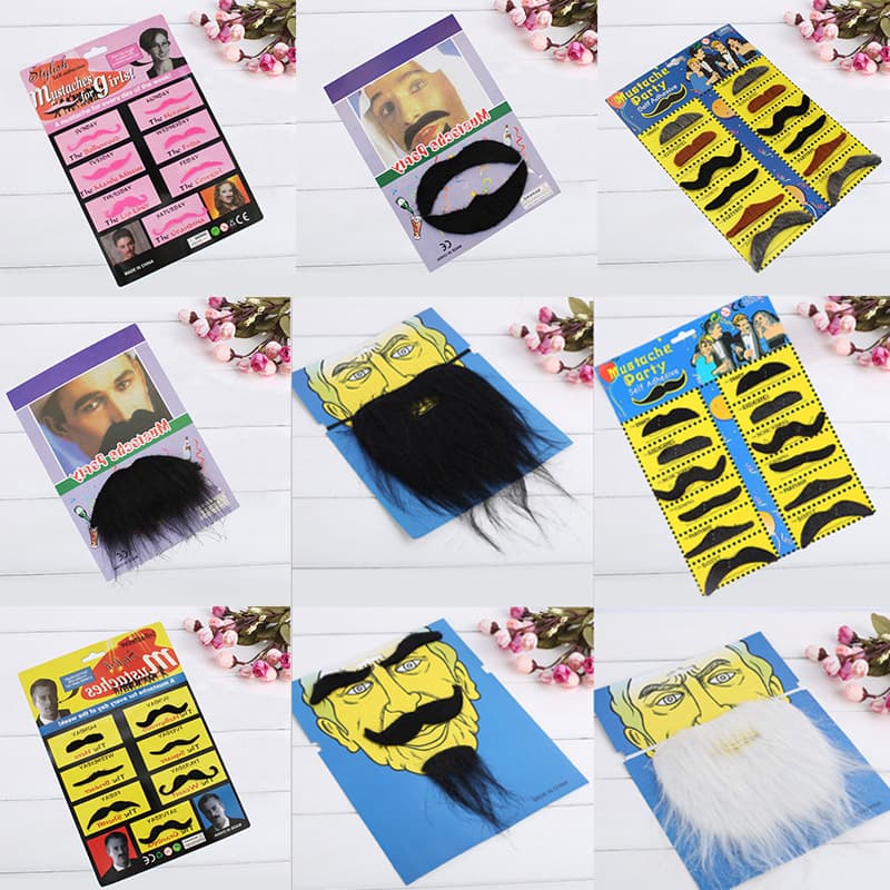 Halloween Costume Props Self-adhesive Fake Beard Realistic Black Plush Mustache For Adults Children Makeup Dance Performances