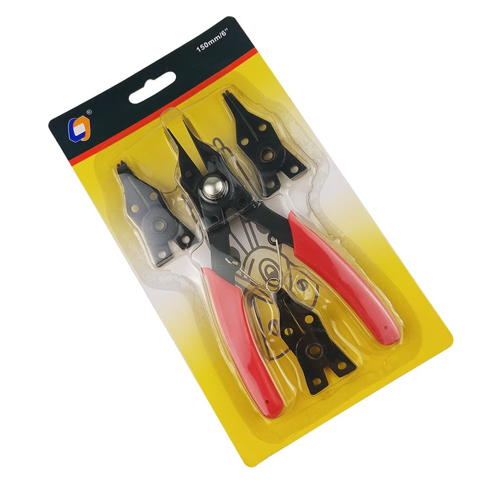 Four-in-One Red Retaining Ring Pliers, Four-Head Retaining Ring Pliers, Circlip Pliers, Axial Use, Spring Installation/Removal, Internal Use, External Use