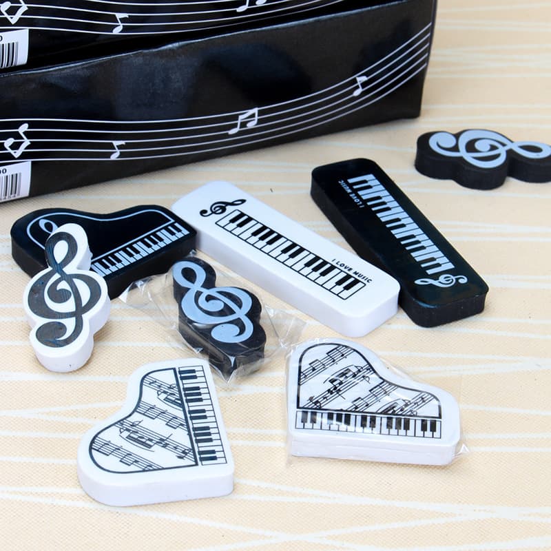Musical piano eraser notes, high triangle shape, keyboard pattern, clay student cartoon shape