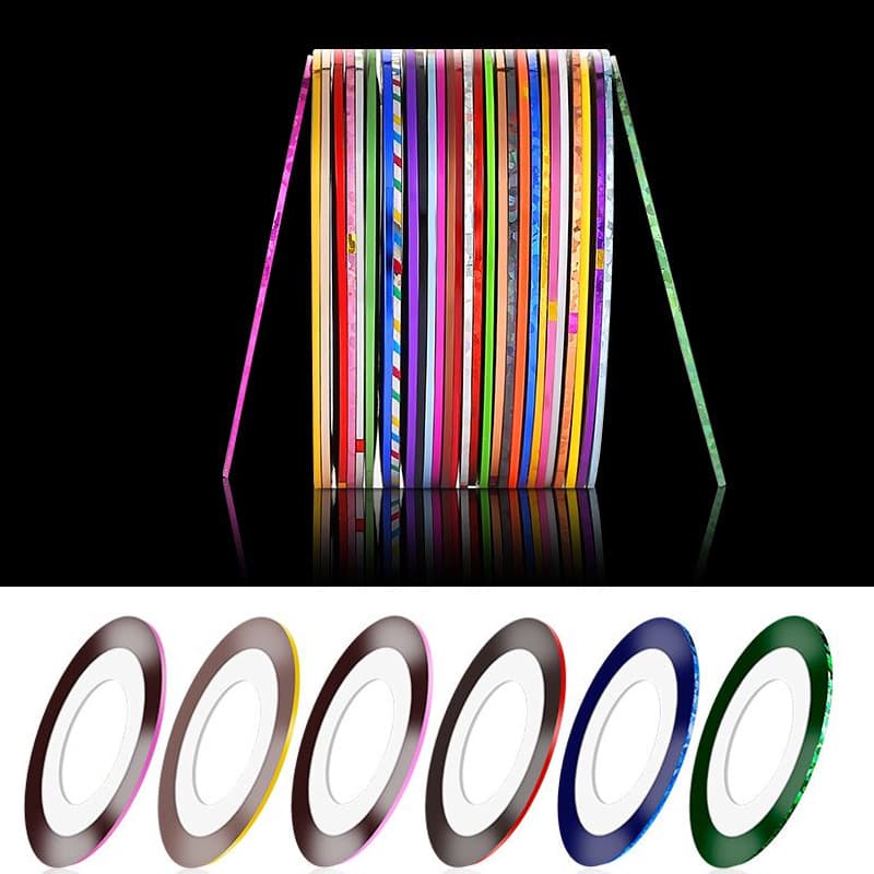 Nail Art Gold and Silver Line Nail Stickers, Smile Line Laser Strips with Adhesive Backing, 30 Colors, 1mm Nail Decorations