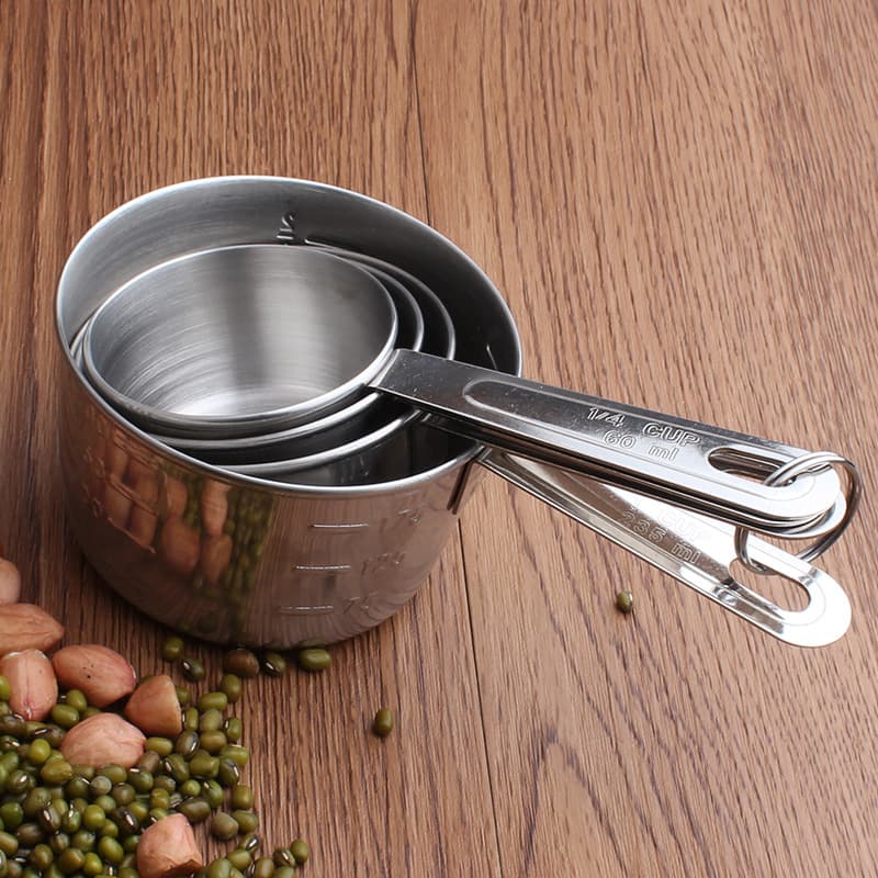 High-quality Stainless Steel Measuring Spoon Set 4 Pieces Large Small Measuring Cups Baking Tools Scale