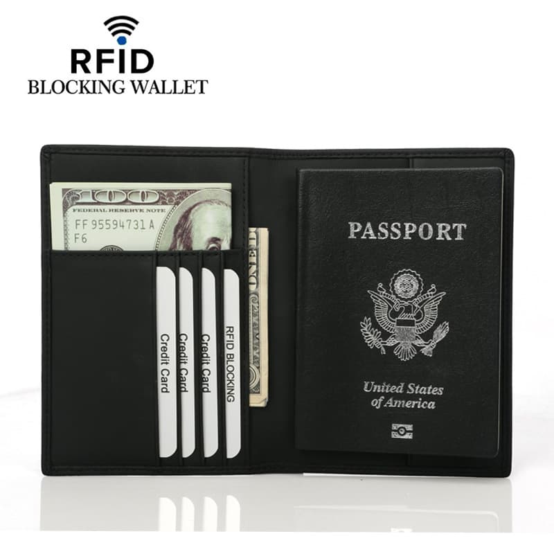 RFID Blocking Layer One Cowhide Passport Holder Wallet Boarding Card Case Protective Cover Neutral Urban Simple Style DKER Brand