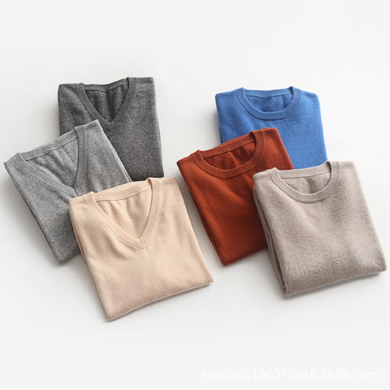 Loose Knitted Men's Round Neck Sweater Base Shirt V-Neck Pullover Woolen Pure Color Large Size Sweater Autumn Winter Casual Wear