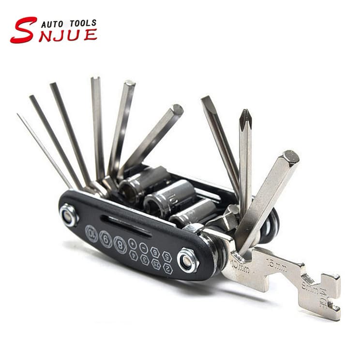 Bicycle Maintenance Combination Tool 16-in-1 Screwdriver Set, Multi-functional Foldable Repair and Tire Patch Wrench Kit