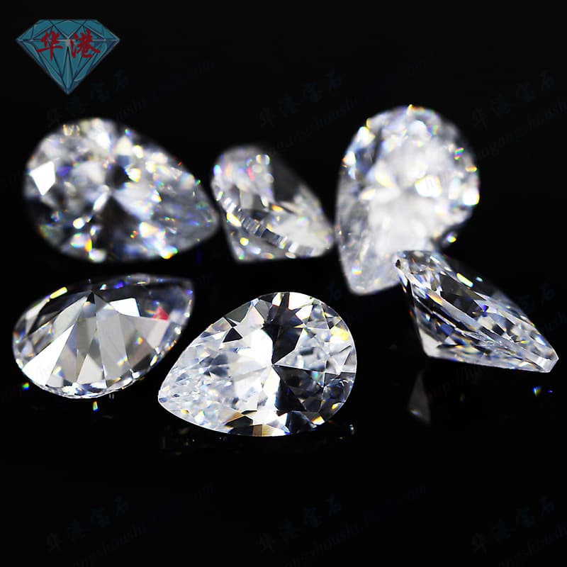 Huagang Gemstone Pear-Shaped White Zircon Loose Stone Wholesale, Teardrop Cubic Zirconia CZ AAA