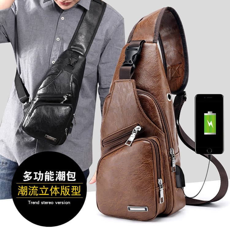 Casual Men's Single Shoulder Bag Outdoor Sports USB Chest Bag Crossbody Charger Fashionable Business Travel