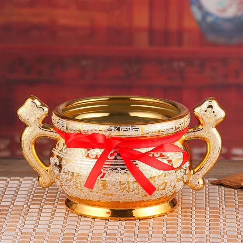 Complete Buddhist Altar Set Factory Supplies Double-Ear Ruyi Sand Gold Incense Burner Ceramic Buddhist Items for Funerals and Weddings