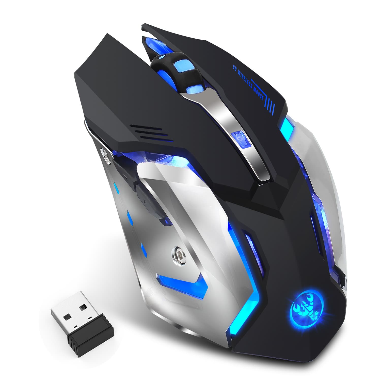 Rechargeable 2.4G Wireless Gaming Mouse Built-in 600mAh Battery Colorful Glowing 2400DPI Resolution