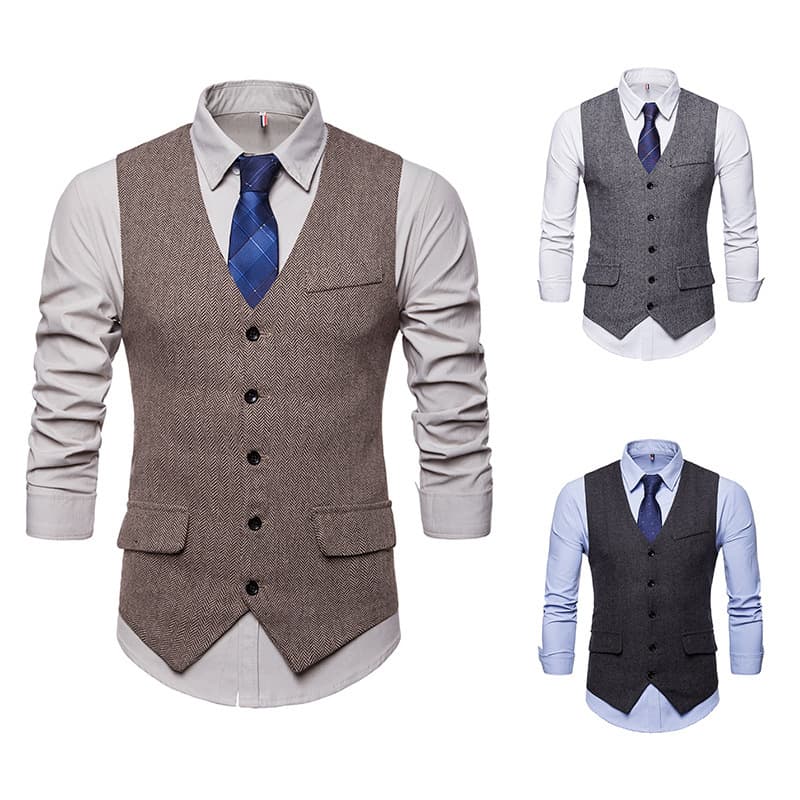 2020 Autumn New Arrival AliExpress Men's European and American Fashion Large Size Single-Breasted Vest, Stylish V-Neck Suit Vest
