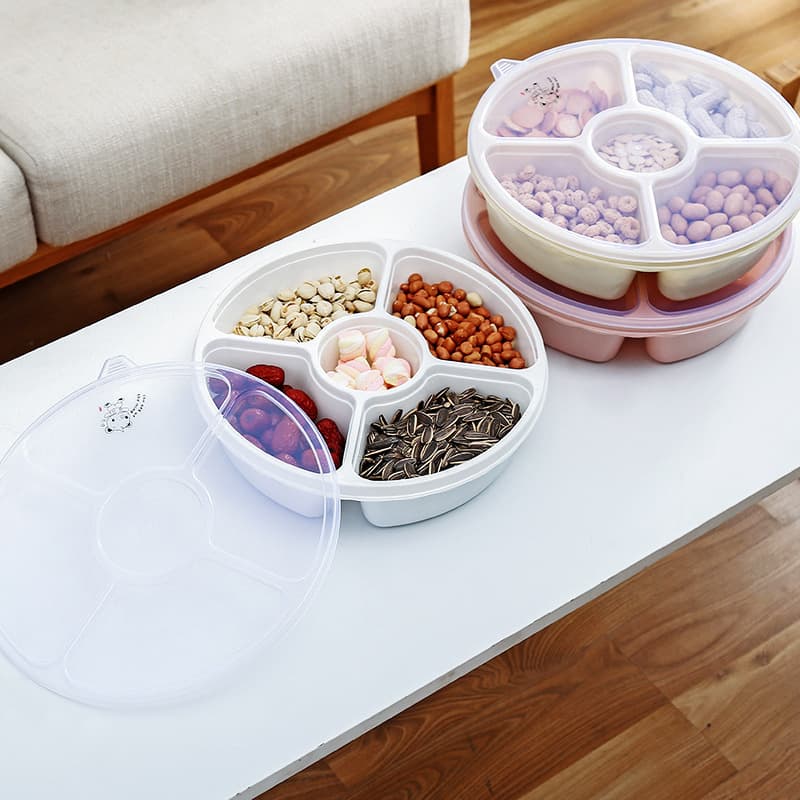 Five-compartment fruit plate for home living room coffee table fruit plate moisture-proof sealed plastic snack storage snack special dried fruit plate