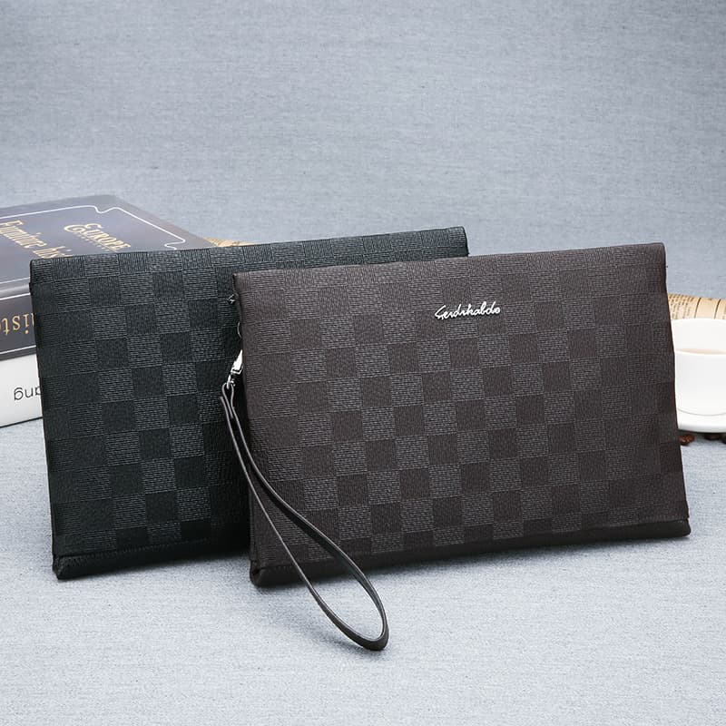 2020 Korean Version Men's Business Fashion Plaid Clutch Envelope Bag Pu Men's Wallet Lightweight Business Commuter