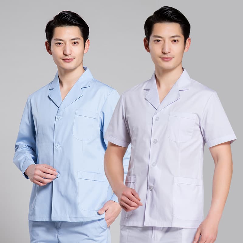 Nightingale Men's Doctor Coat Short White Summer Style Notched Lapel White Lab Coat Short Sleeve Thin Single Layer Coat
