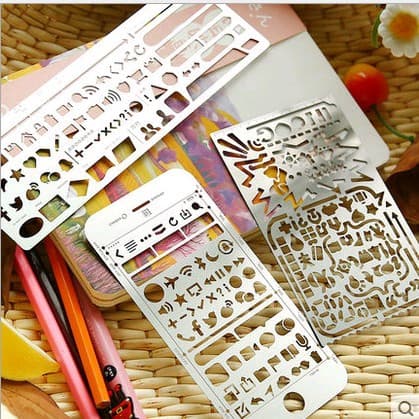 Creative Multifunctional Hollow-Out Journal Ruler, Metal Journal Template DIY Drawing and Doodling Ruler