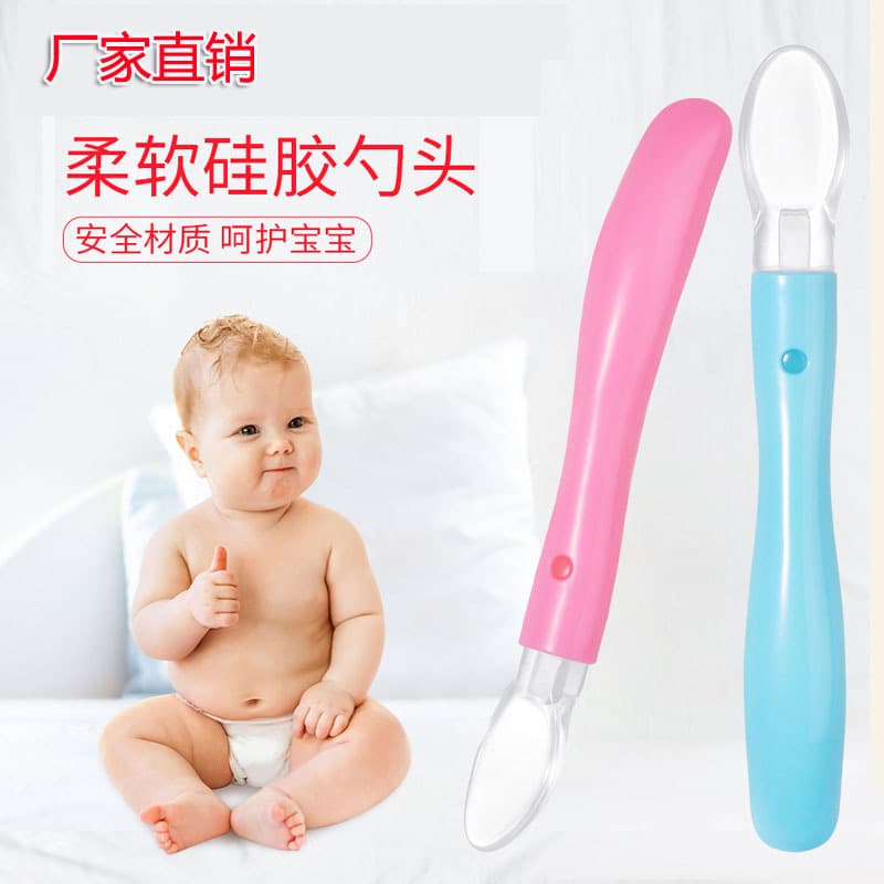 Baby Silicone Spoon Newborn Feeding Utensil Baby Soft Head Soup Spoon Infant Feeding Spoon