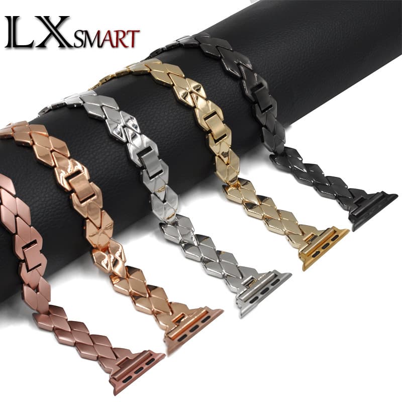 Stainless Steel Diamond Pattern Band for Apple Watch 9/8/7/6 iWatch