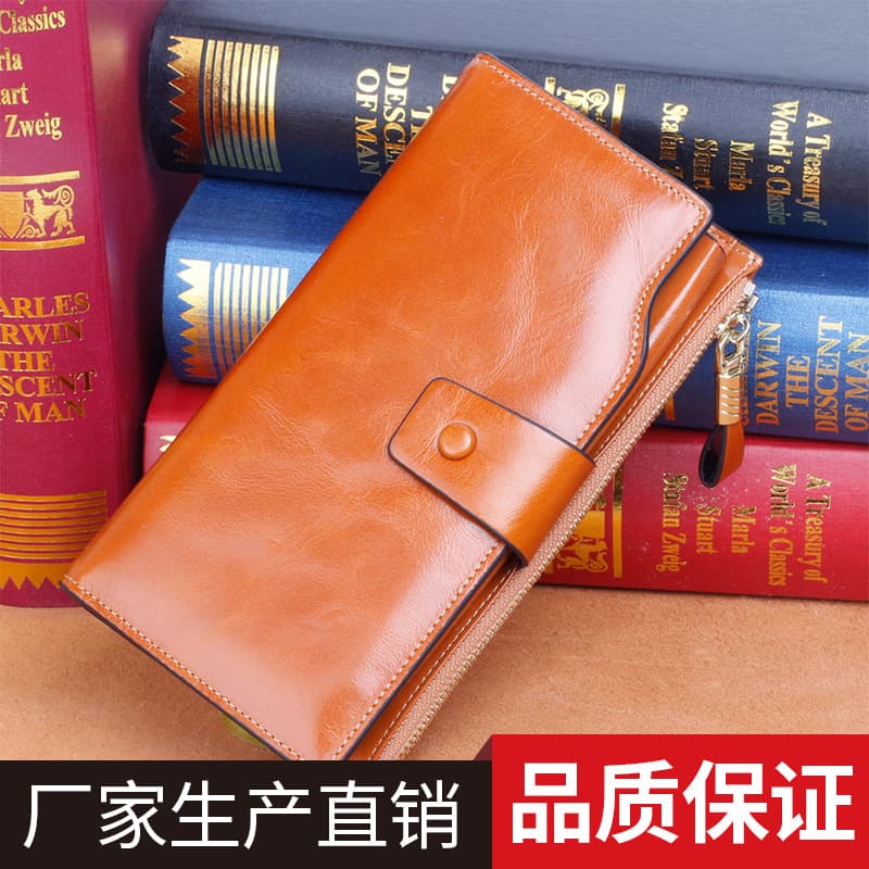 Factory Direct RFID Anti-Theft Long Waxed Oil Phone Clutch Wallet Women's Multi-Card Holder Money Clip Amazon