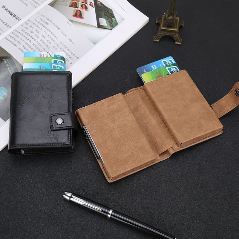 Business fashion dual card box wallet anti-degaussing RFID card holder business card box anti-theft brush wallet credit card box portable