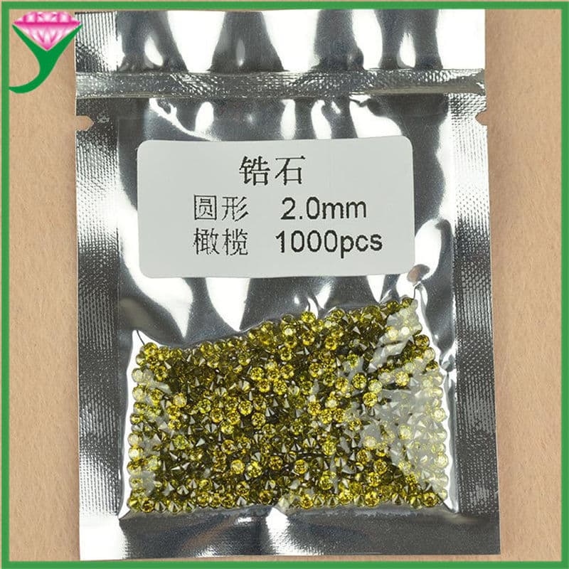 Factory supply round olive green synthetic zircon inlaid accessories light green cubic zirconia white stone bare diamond