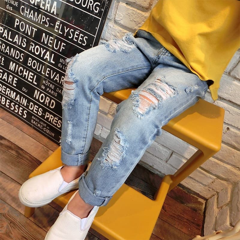 Children's Clothing Spring and Autumn Girls Ripped Jeans Korean Style Children's Pants Boys Pants Retro Wholesale Dropshipping