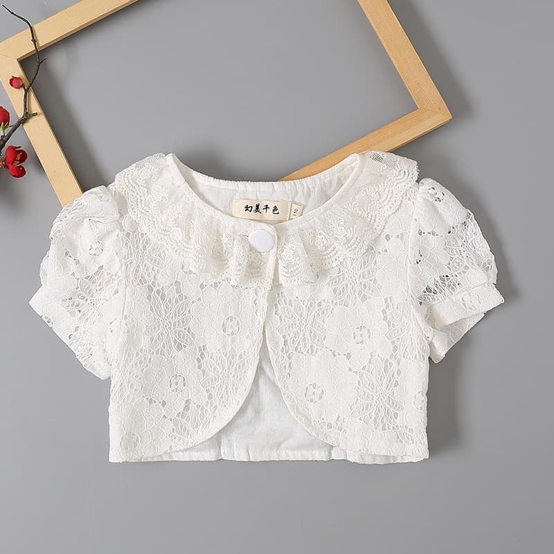 New short-sleeved girls' shawl summer small waistcoat Korean style children's white cardigan shawl small outer thin cloak
