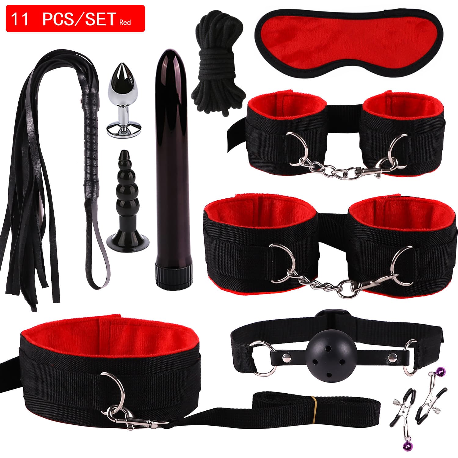 New SM Sex Suit Plush Suit Alternative Bondage Suit 11-piece Instrument Set Nylon Leather Suit