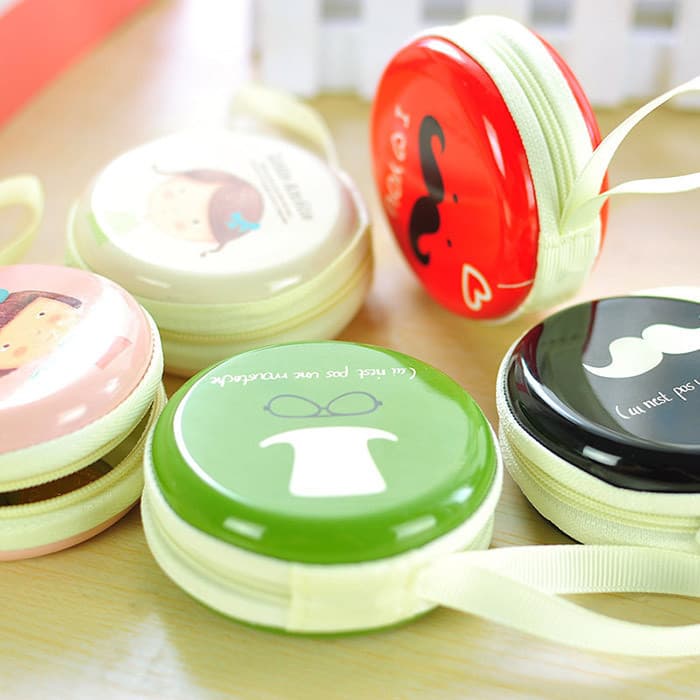 Cute Expression Tin Coin Purse, Earphone Cable Storage Zipper Bag, Handheld Children's Coin Organizer Box 35g
