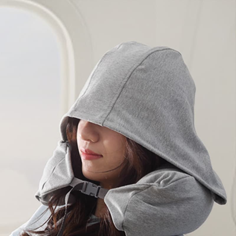 Muji-style U-shaped Pillow with Hat, All-cotton Cervical Support Pillow, Office Travel Airplane Nap Pillow