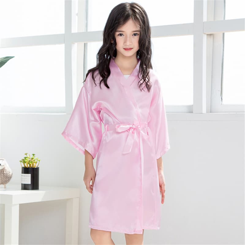 Cross-border Trade Summer Solid Color Children's Robe Thin Imitation Silk Satin Thin Open-front Robe Baby Runway Cardigan