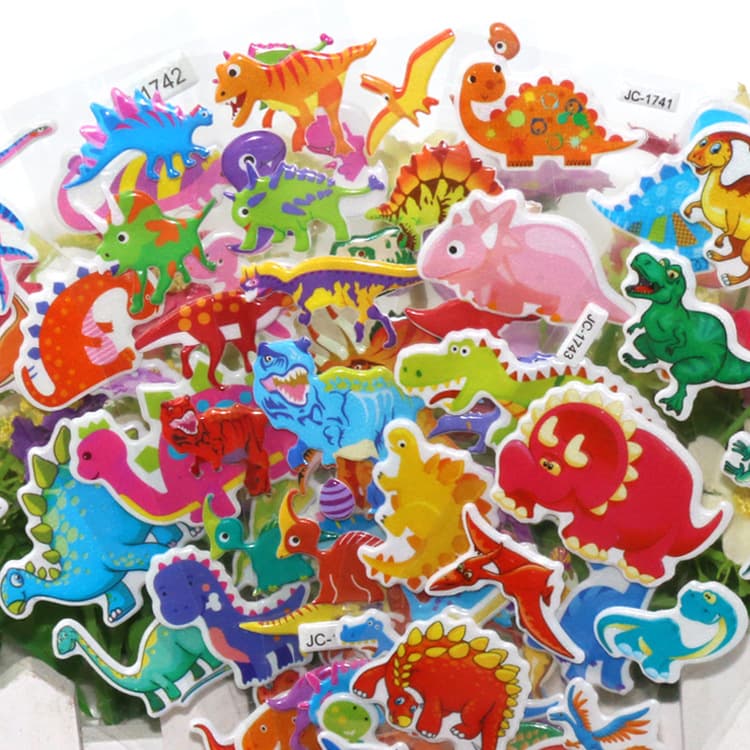 3D Cartoon Dinosaur Stickers for Kids, Cartoon Bubble Stickers, Kindergarten Reward Dinosaur Themed Paper Stickers