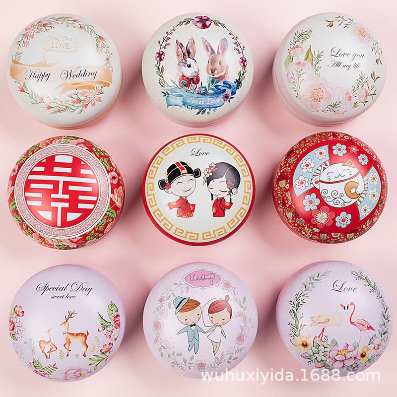 Large round Macaron Flat Drum Wedding Candy Box Marriage Celebration Sweet Treat Packaging Iron Box Customizable Metal Box