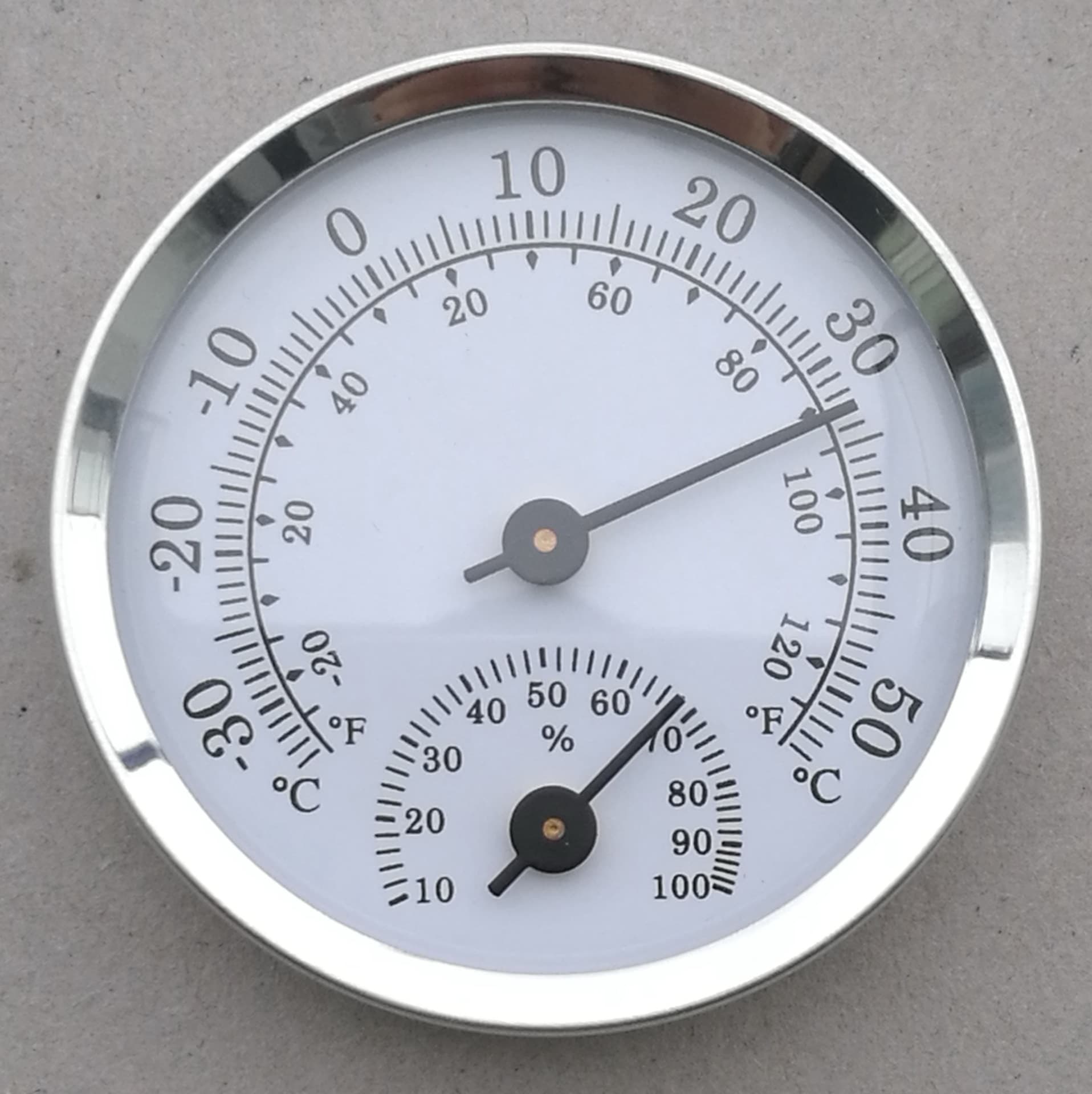 TH103PS-EU 58mm Diameter Analog Thermometer & Hygrometer (Silver Ring)