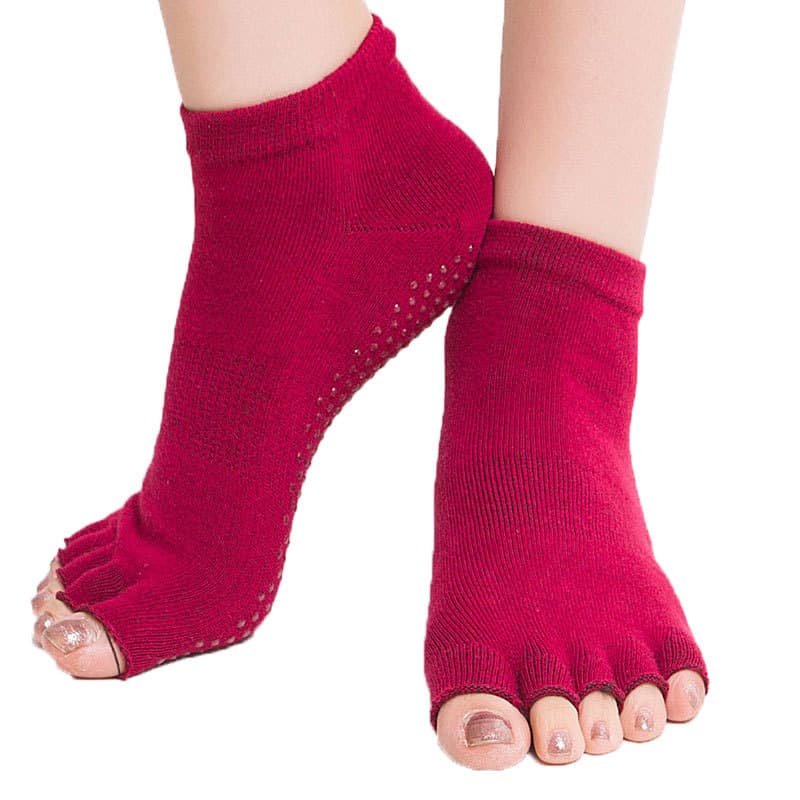 Sole anti-slip yoga socks open-toe with heel cotton breathable toe socks women beginners silicone