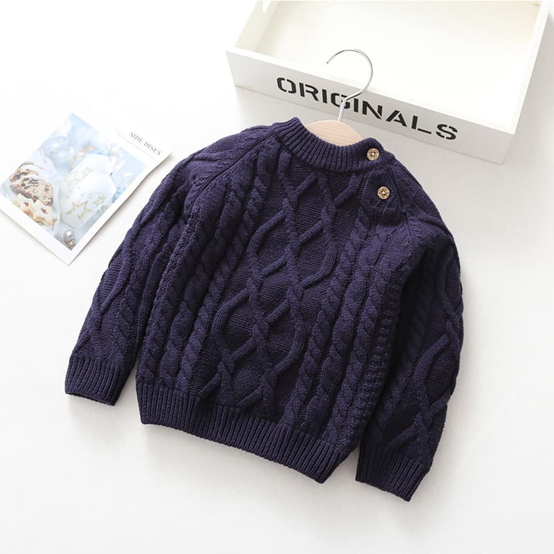 Boys and Girls Thick Fleece-Lined Winter Knit Sweater, New Autumn and Winter Style, Baby Toddler Pullover Round Neck Top