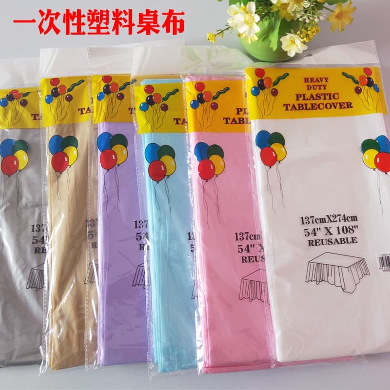 Manufacturer supply disposable party tablecloth PE plastic sheet birthday dessert table solid color tablecloth 137*274cm