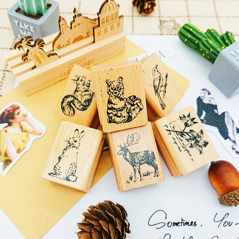 Creative Stationery Cute Forest Wooden Retro Seal DIY Handbook Diary Decorative Wooden Seal 6 Choices