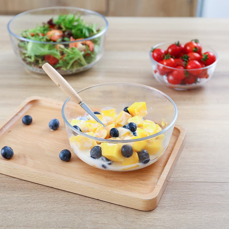 Transparent Salad Glass Bowl Household Kitchen Tableware Soup Bowl Creative Dessert Instant Noodle Bowl Rice Bowl Thickened Fruit Plate