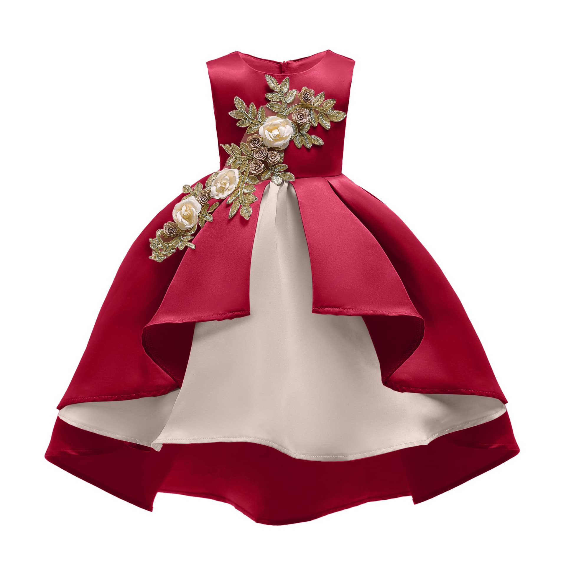 New Style Girls Red Vest Dress Pleated Princess Dress Ins Formal Children's Performance Embroidered Dress