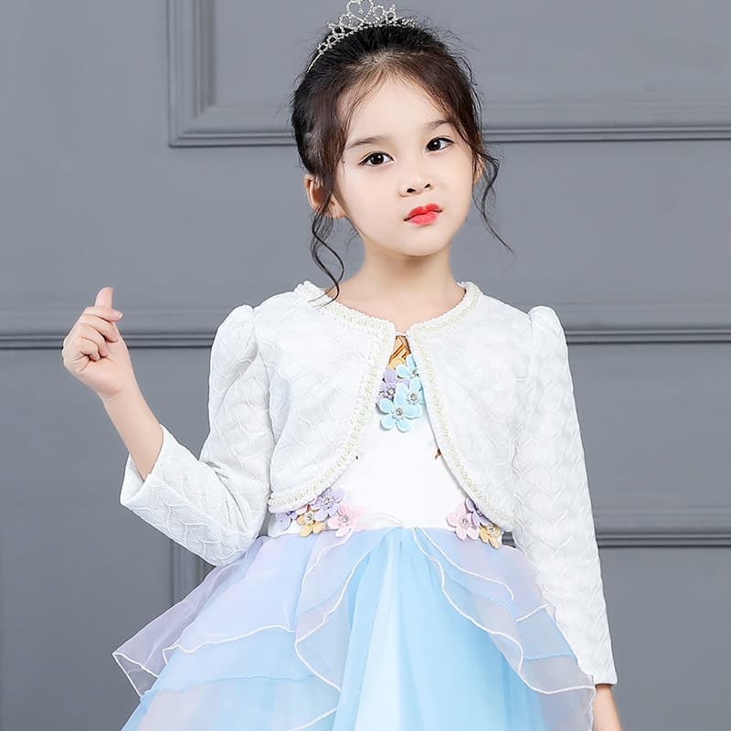 2020 New Children's Shawl with Lace and Pearls, Small/Medium/Large Girls' Vest Long Sleeve Jacket, Kids' Princess Overlay