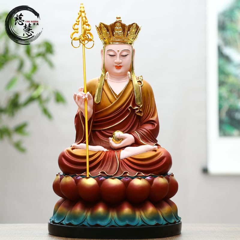 Cihui Buddhist Statue Wholesale Resin Buddha Ancient Color Ksitigarbha Tang Sanzang Bodhisattva Red Robe Jiuhua Mountain Ksitigarbha Buddha Statue