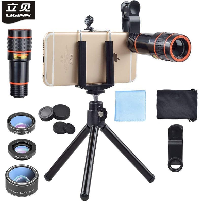 Lijian 12X Telephoto Fisheye Wide-Angle Macro Tripod Seven-in-One Gift Set Universal External Phone Lens