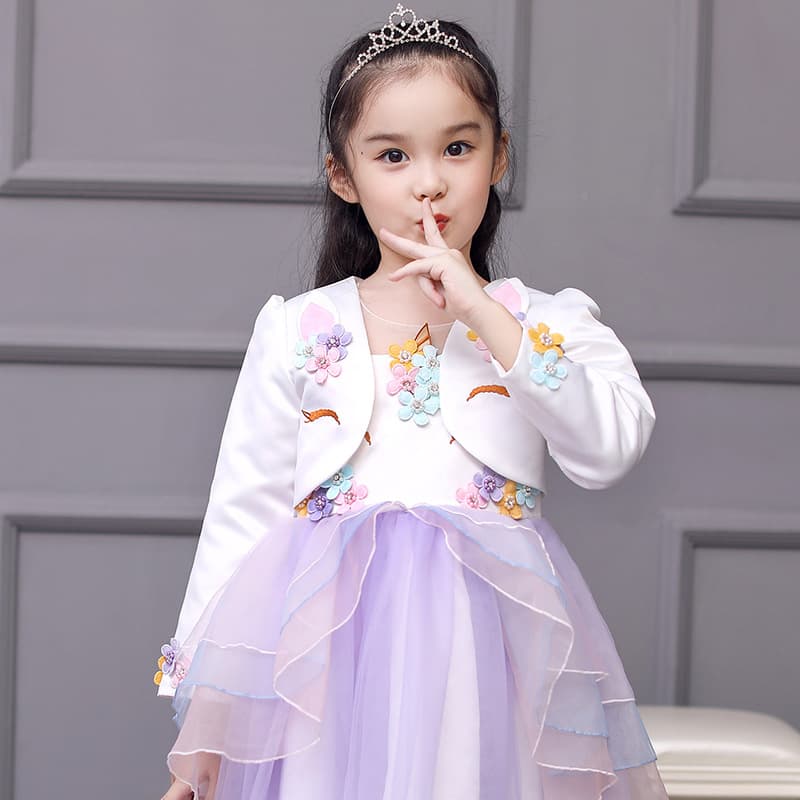Best-selling Girls' Long-sleeve Dress Set Unicorn Princess Dress Performance Costume Tulle Skirt
