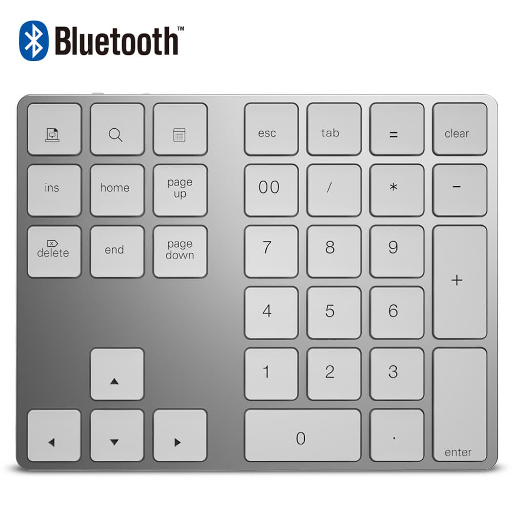 34-Key Bluetooth Aluminum Alloy Digital Keyboard for Apple Computer Laptop Compact Size Wireless Keyboard with Numeric Keypad