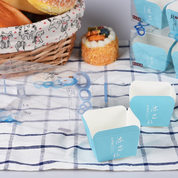 Hokkaido chiffon cake box with two pieces, equipped with muffin paper cup, transparent pastry cake blister box, 100 sets