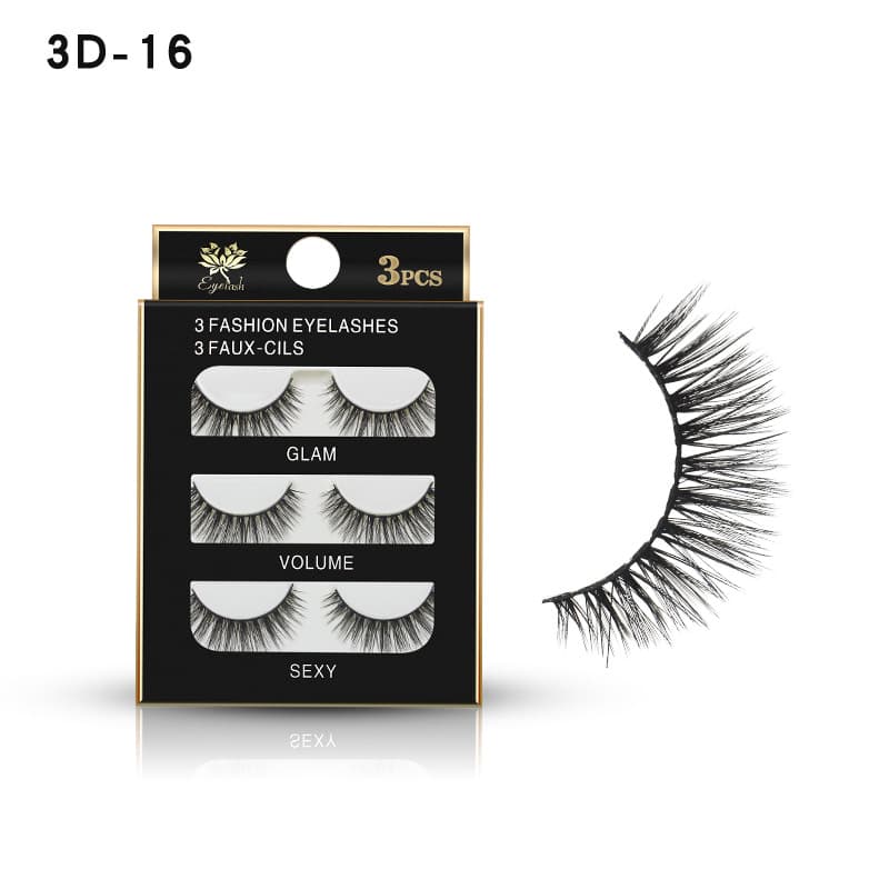 3D Stereo False Eyelashes, Synthetic Fiber, Multi-Layered, Natural Soft Stem, Three Pairs Pack, Manufacturer Wholesale, Natural Curling