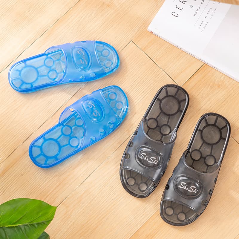 Home unisex non-slip thick-soled bathroom slippers, couple shower massage crystal jelly sandals, new material