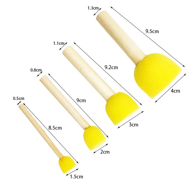 Cross-border Sponge Painting Brushes with Round Wooden Handles, Sponge Stamps, DIY Mushroom Painting, Kindergarten Graffiti Tool (4-pack)
