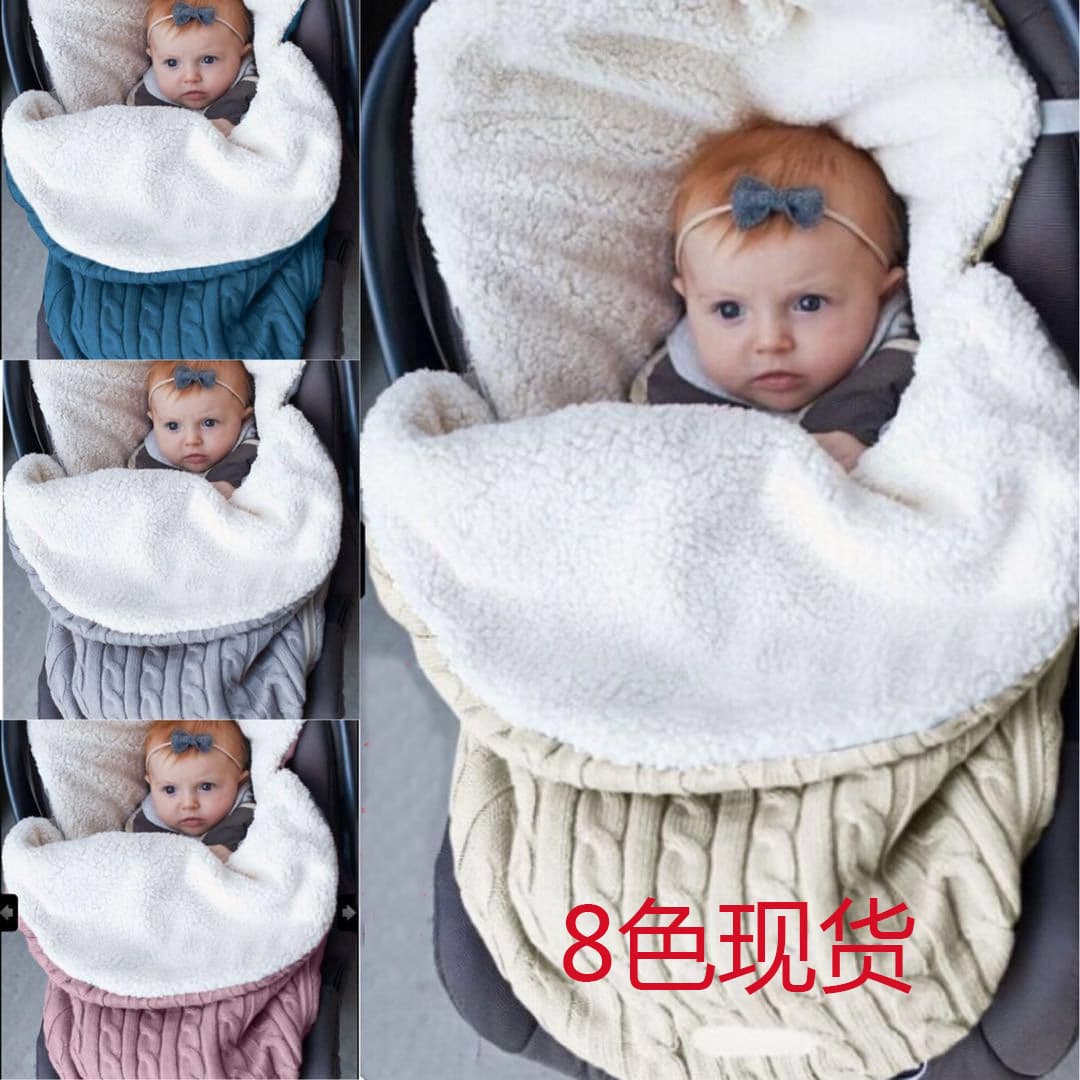 New Baby Fleece-Lined Sleepsack Stroller Knitted Sleeping Bag Thickened Warm Stroller Pram Sleepsack