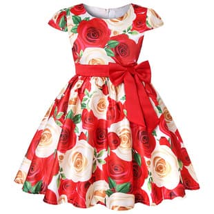 Cross-border Exclusive New Style Girls' Print Gown European and American High-end Princess Dress Girls' Dress Amazon Hot Sale